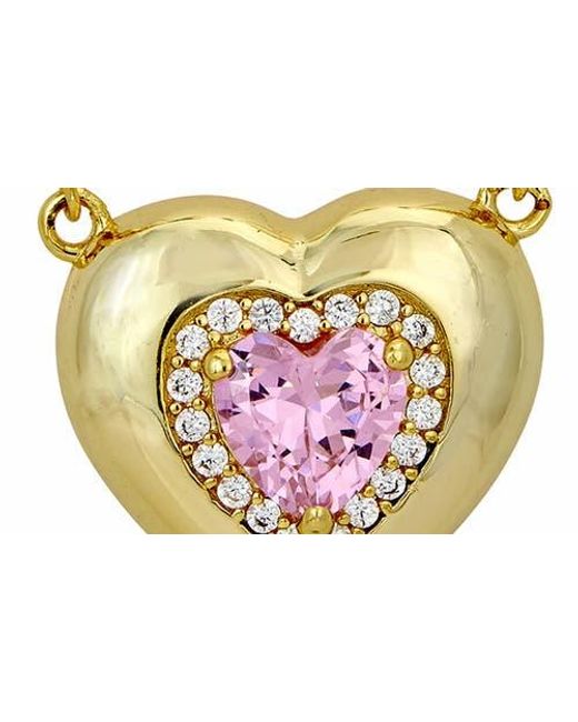 SAVVY CIE JEWELS Metallic Cubic Zirconia Puffy Heart Pendant Necklace