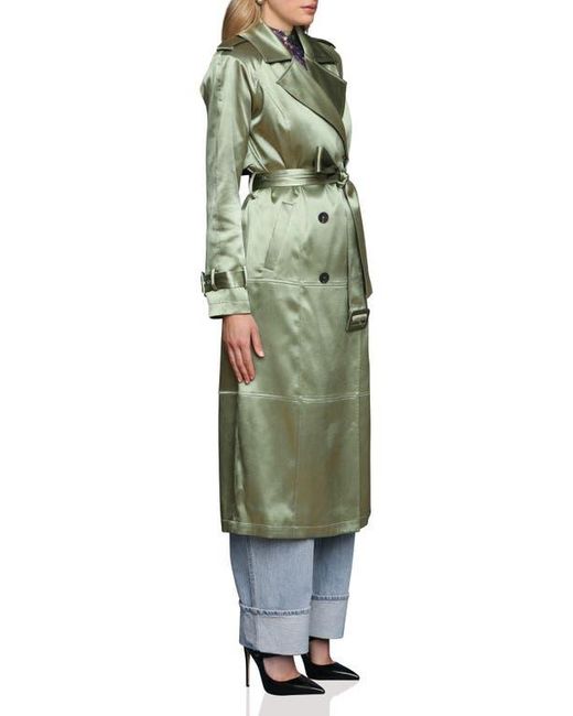 Avec Les Filles Green Double Breasted Satin Coat