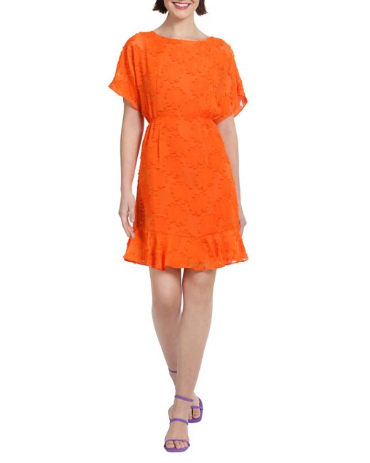 DONNA MORGAN FOR MAGGY Orange Floral Short Sleeve Chiffon Dress
