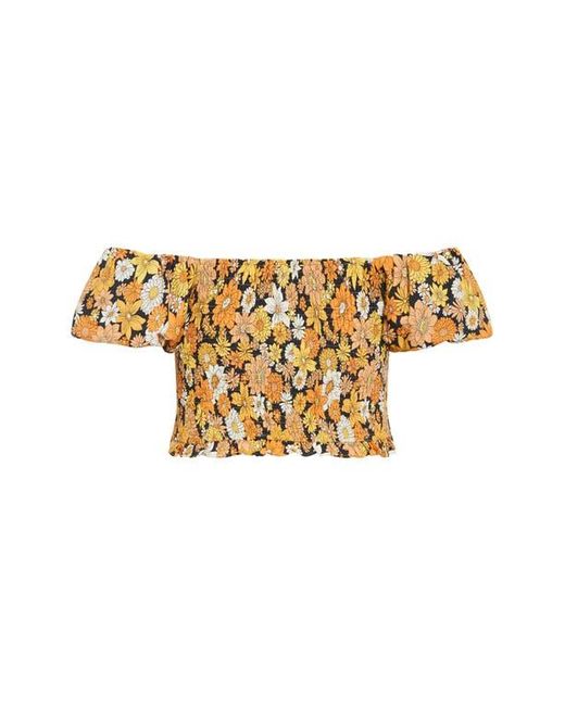 City Chic Blue Naomi Smocked Off The Shoulder Top
