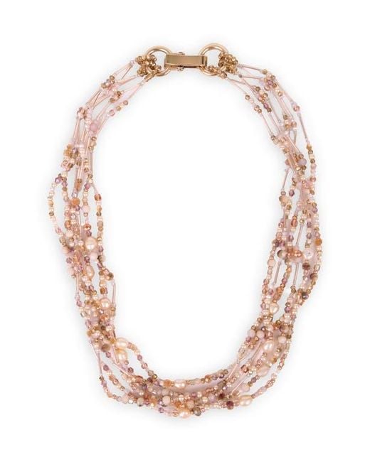 Saachi Pink Beaded Cluster Statement Necklace