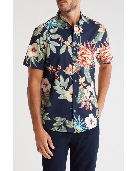 Slate & Stone Blue Tropical Print Short Sleeve Button-down Shirt for men