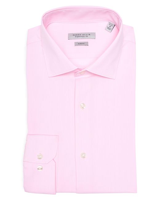 Perry Ellis Pink Melange Slim Fit Solid Shirt for men