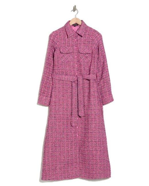 AREA STARS Dela Long Sleeve Tweed Shirtdress in Pink | Lyst