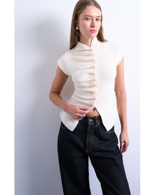 TOPSHOP Blue Ruffle Button Front Knit Top