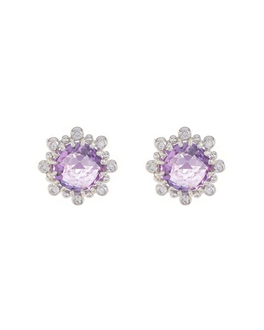 Anzie Sterling Silver Amethyst & White Sapphire Button Stud Earrings In Purple/silver At Nordstrom Rack