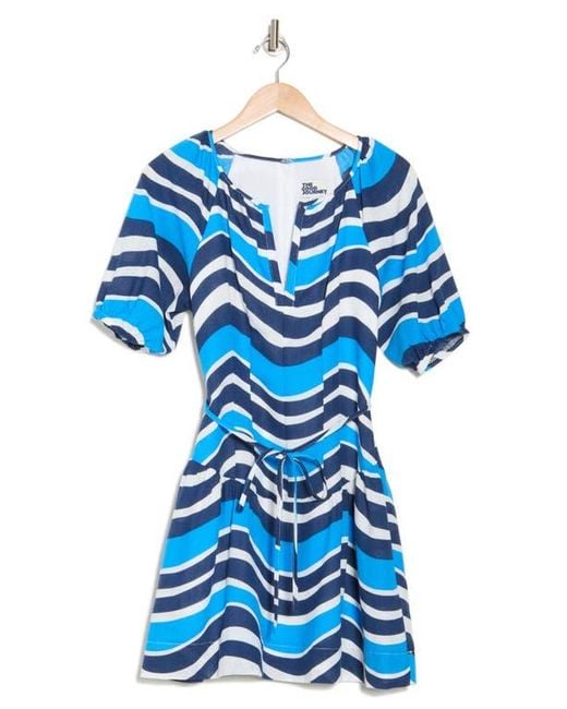 The Good Journey Blue Puff Sleeve Drop Waist Babydoll Minidress