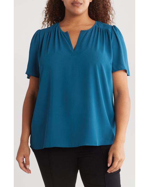 Pleione Blue High/low Notched Tunic Top