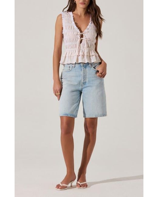 Astr Blue Tie Front Tiered Hem Top
