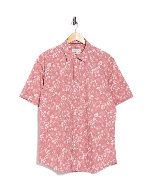Bugatchi Pink Orson Short Sleeve Stretch Cotton Button-Up Shirt for men