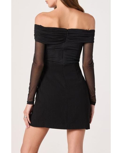Astr Black Off The Shoulder Long Sleeve Mesh Minidress