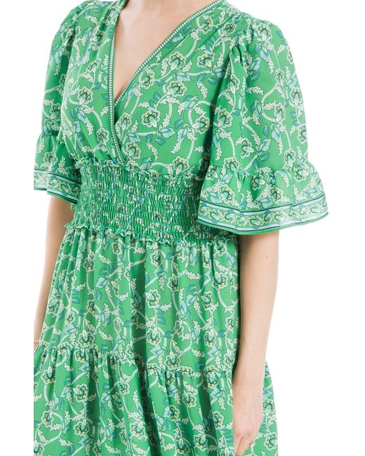 Max Studio Green Smocked Waist Midi Dress