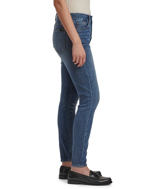 7 For All Mankind Blue High Waist Exposed Button Fly Ankle Skinny Jeans