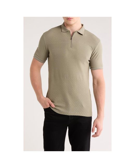 Cactus Man Green Textured Half Zip Knit Polo for men