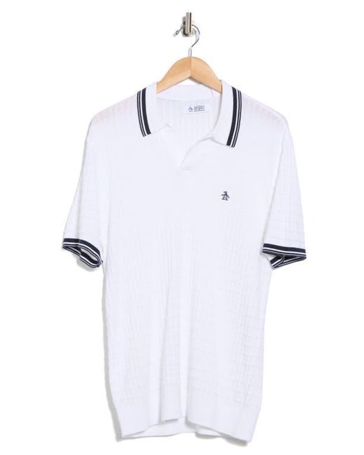 Original Penguin White Cotton Grid Knit Polo for men