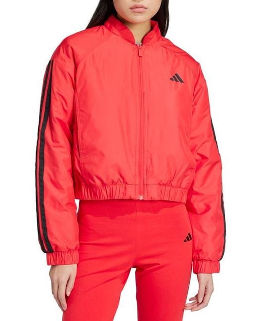 Adidas Red Essentials 3-Stripes Water Repellent Crop Track Jacket