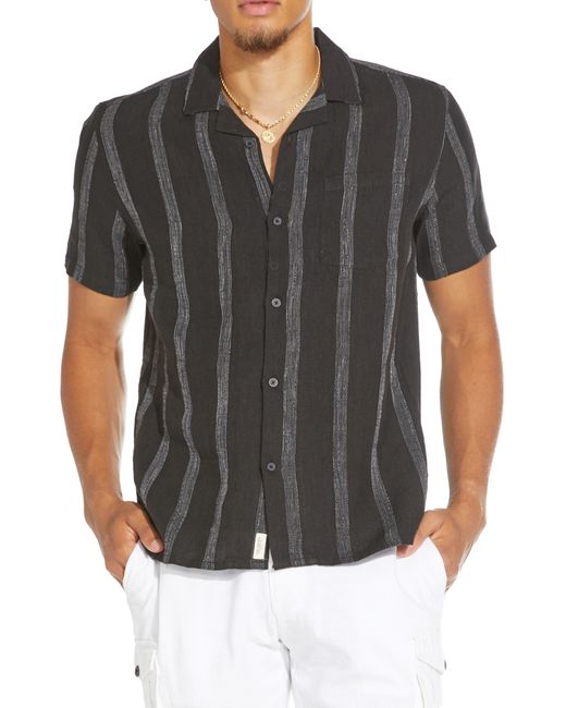 Civil Society Gray Tonal Texture Short Sleeve Linen & Cotton Blend Button-up Shirt for men