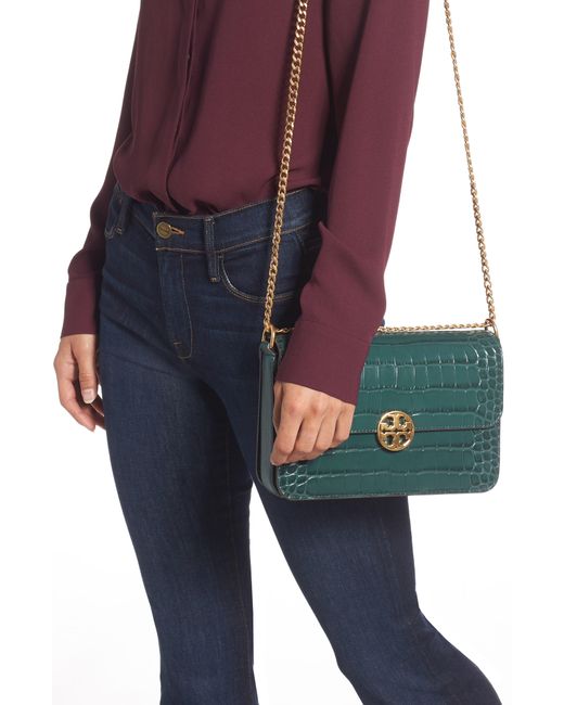 tory burch chelsea croc embossed convertible shoulder bag