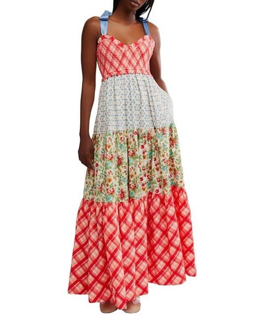 Free People Red Bluebell Mixed Print Cotton Maxi Dress