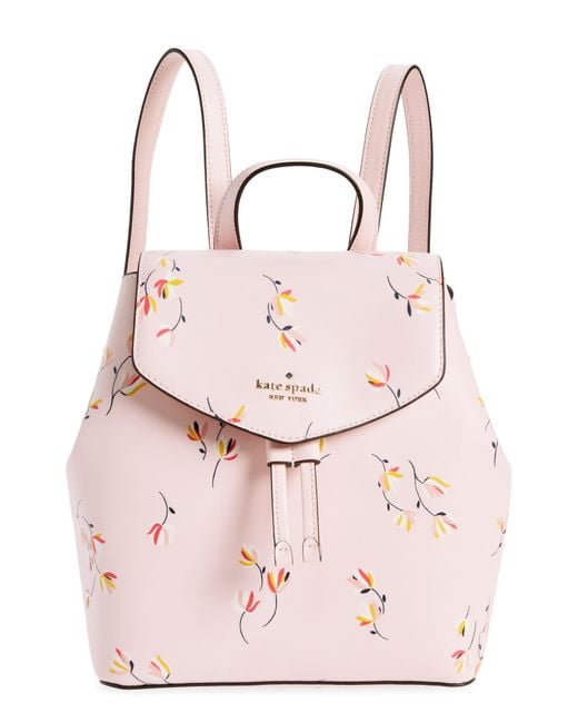 Kate Spade Pink Medium Flower Print Flap Backpack