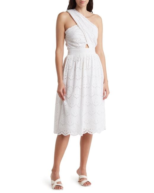 French Connection White Appelonga Anglaise One-shoulder Midi Dress