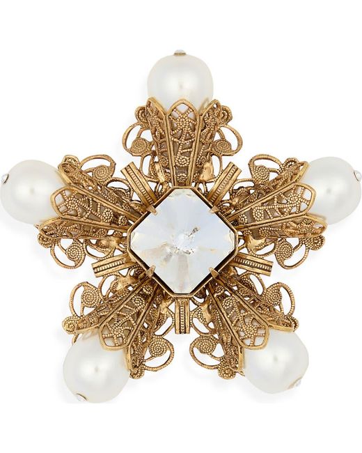 Kenneth Jay Lane Metallic Crystal & Faux Pearl Flower Pin