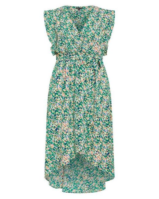 City Chic Green Ditsy Floral Wrap Front Maxi Dress