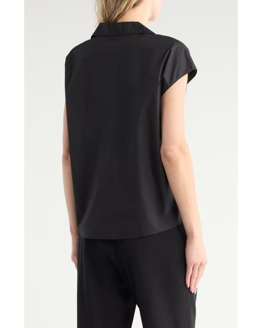 Vince Black Cap Sleeve Cotton Button-Up Shirt