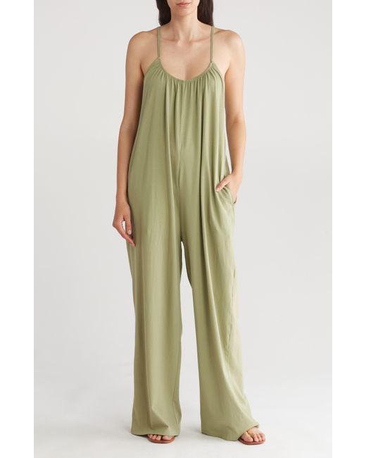 Melrose and Market Green Slouchy Wide Leg Organic Cotton Jumpsuit