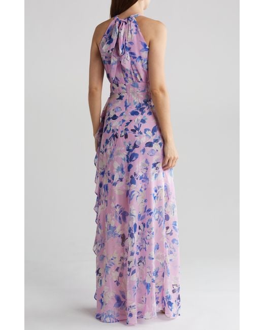 Eliza J Purple Floral Halter Dress