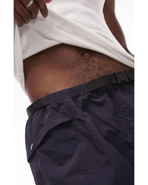 Topman Blue Belted Cargo Shorts for men