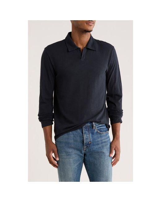Vince Black Johnny Collar Long Sleeve Knit Top for men
