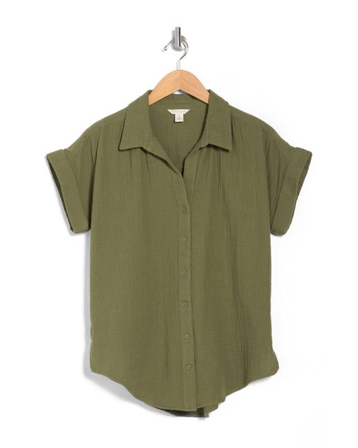 Caslon Green Short Sleeve Cotton Gauze Button-up Shirt