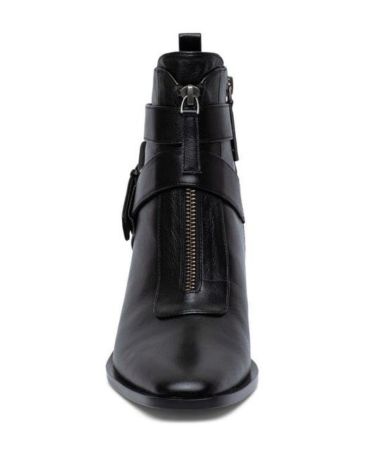 Linea Paolo Black Leather Pointed-Toe Knee-High Buckle Boots