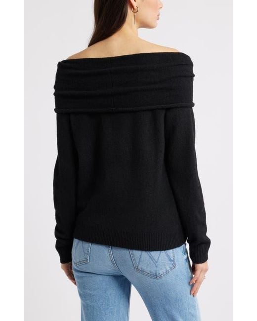 Open Edit Black Twisted Collar Sweater