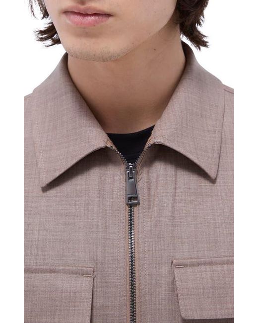 Bugatchi Brown Stretch Wool Zip Shirt Jacket for men