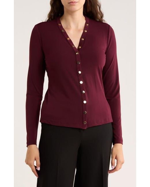 Tahari Red Long Sleeve Snap Button Top
