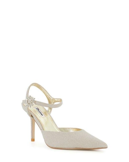 Dune White Channel Ankle Strap Pointed Toe Pump