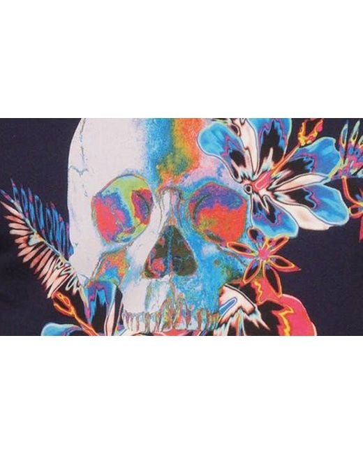 Robert Graham Blue Tropical Skull Graphic T-shirt for men