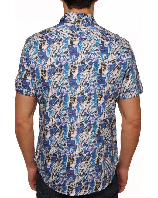 Robert Graham Blue Flynn Short Sleeve Cotton Button-up Shirt for men