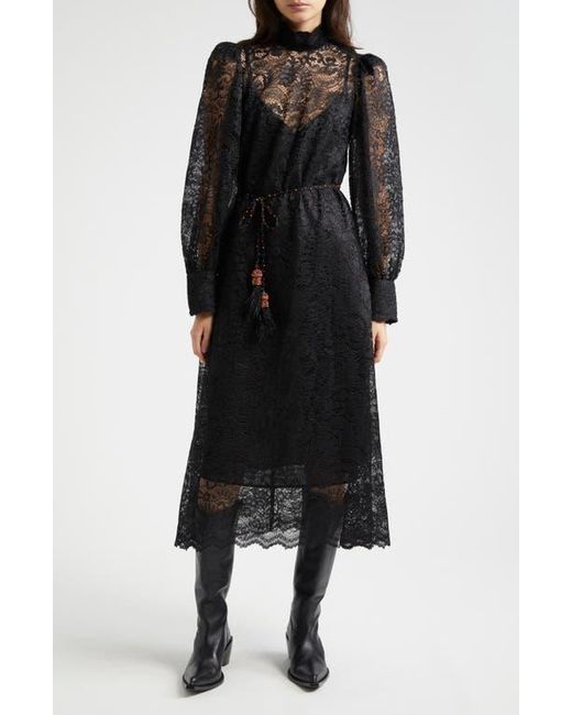 FARM Rio Lace Tie Belt Long Sleeve Dress in Black | Lyst