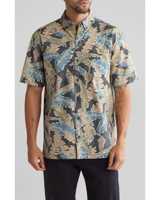 Kahala Multicolor Banana Flora Short Sleeve Cotton Button-down Shirt for men