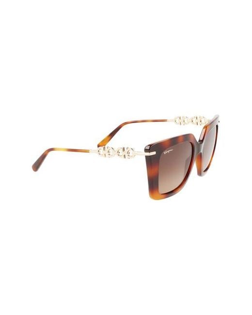 Ferragamo Brown Oversized Rectangular Sunglasses with Logo Hardware