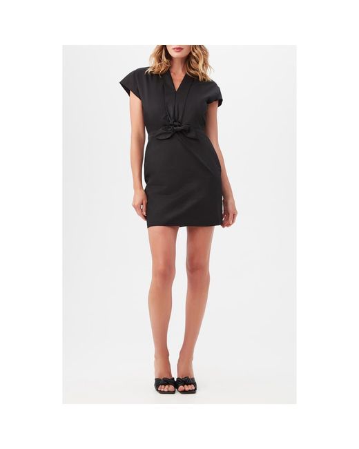 Trina Turk Black Tallia Cap Sleeve Knotted Organic Cotton Sheath Dress