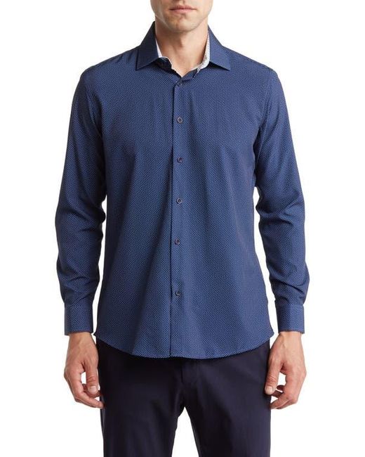Tom Baine Blue Regular Fit Performance Stretch Long Sleeve Button Front Shirt for men