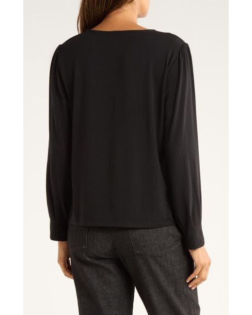 Eileen Fisher Black Pleat Sleeve Top