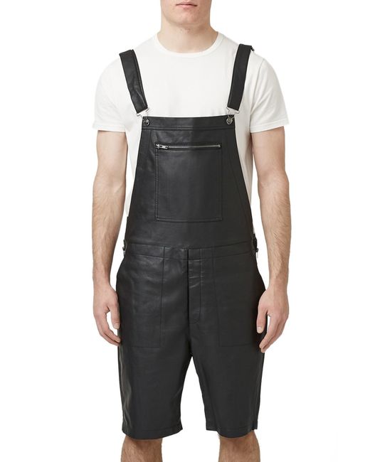TOPMAN Black Aaa Collection Faux Leather Short Overalls for men
