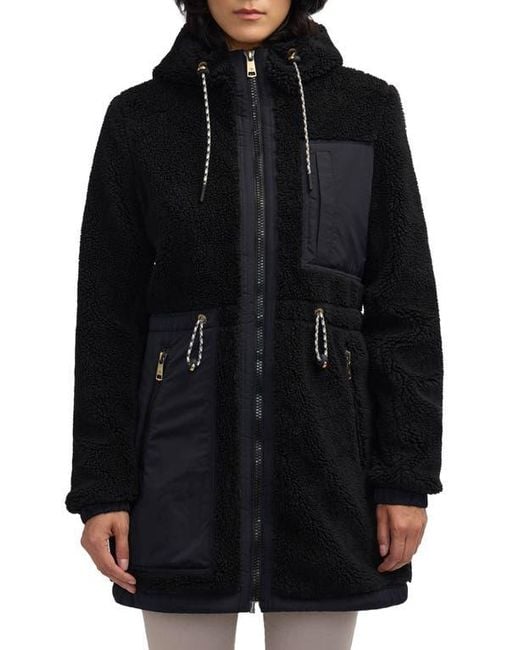 Scotch & Soda Black Water Repellent Faux Shearling Panel Hooded Jacket