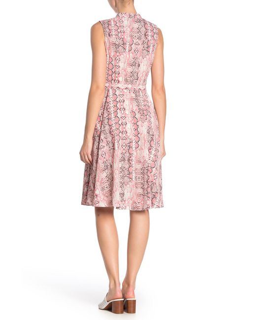 Nanette Nanette Lepore Sleeveless Snake Print Pintuck Pleat Midi Dress in Pink - Lyst