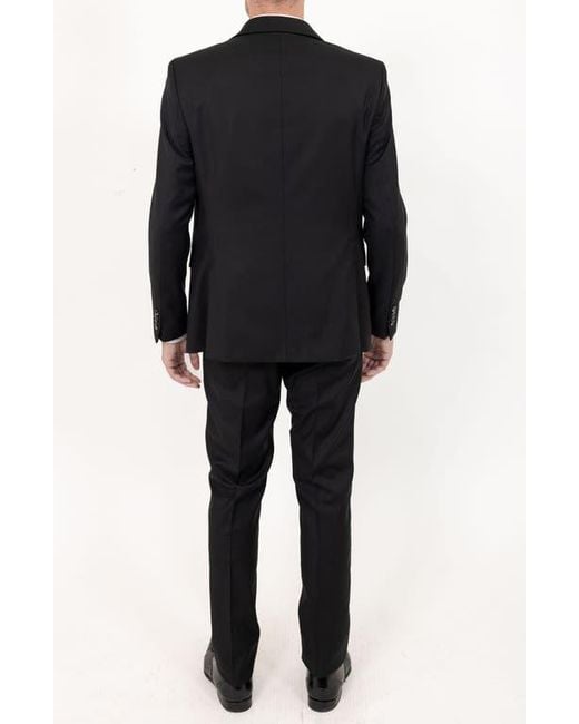 PINOPORTE Black Solid Stretch Wool Suit for men